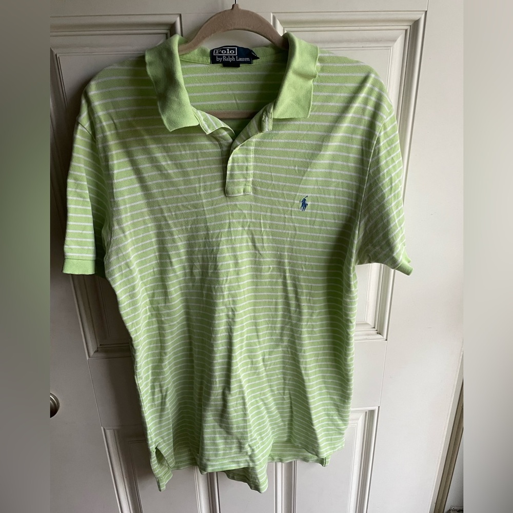 Ralph Lauren Men's Light Green Polo with White Stripes